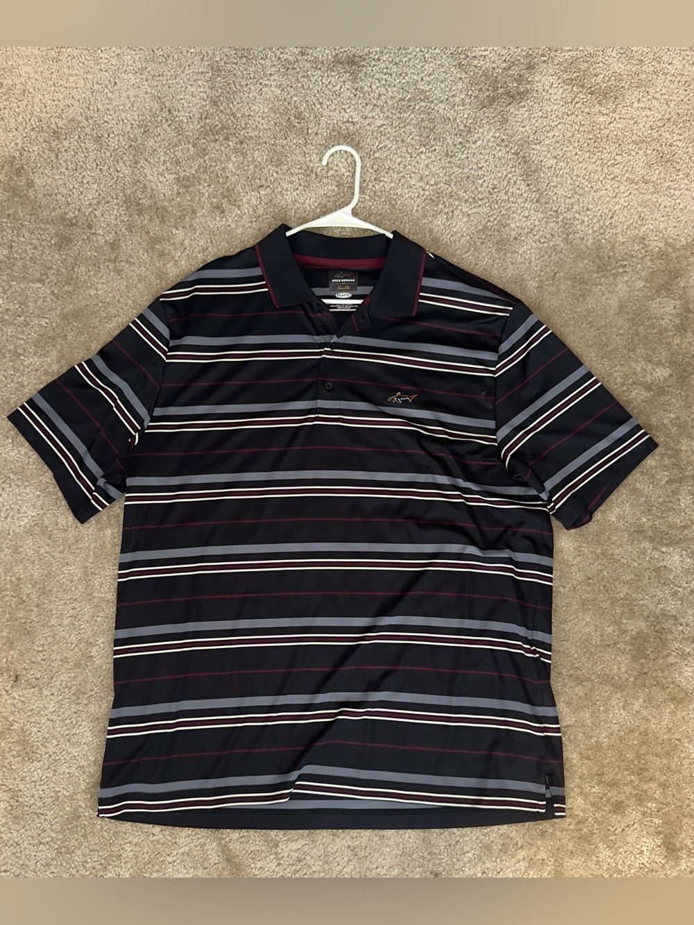 Greg Norman Collection Black Polo with Gray and White Stripes